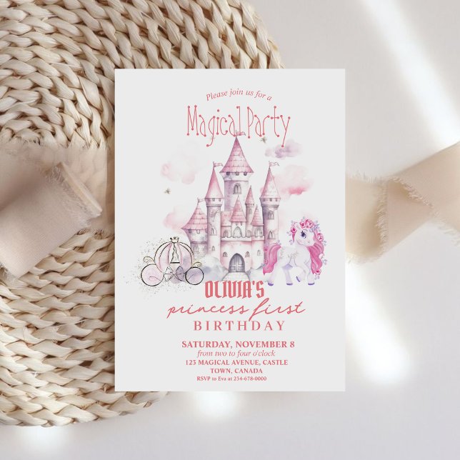 Invitación Fairytale Castillo Rosa unicornio Princesa Cumplea (Subido por el creador)