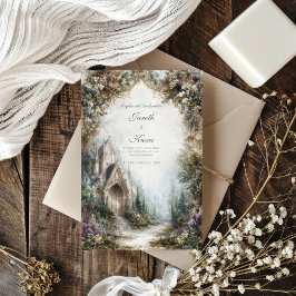 Invitación Fairytale Castle Floral Arch Misty Forest Wedding