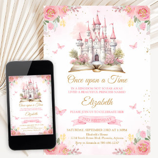Invitación Fairytale Castle Once Upon Time Princess Birthday
