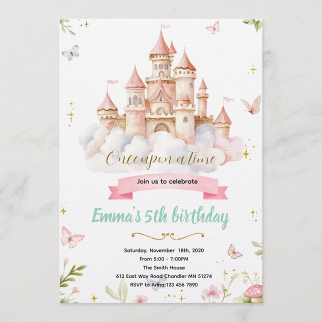 Invitación Fairytale Castle princess Birthday Invitation (Anverso)