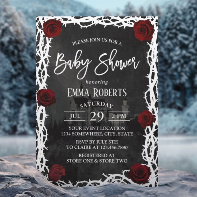 Invitación Fairytale Castle Red Rose Thorn Frame Baby Shower (Subido por el creador)