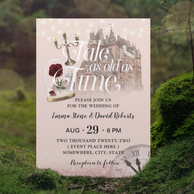 Invitación Fairytale Castle Rosa de Rubor moderno Boda de oro (Subido por el creador)