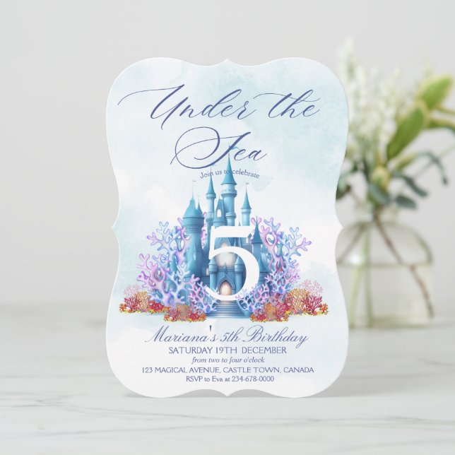 Invitación Fairytale Castle Underwater Watercolor Birthday  (Anverso de pie)