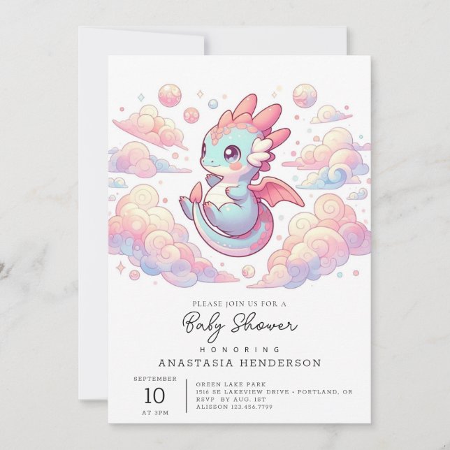 Invitación Fairytale Dragon Baby Shower (Anverso)