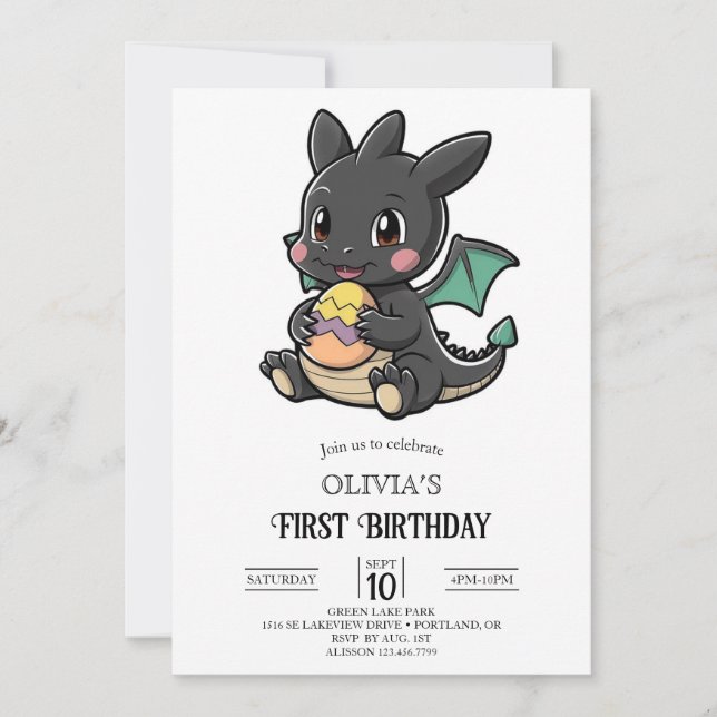 Invitación Fairytale Dragón Digital Simple Primer Cumpleaños (Anverso)