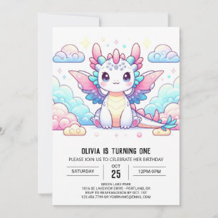 Invitación Fairytale Dragón Moderno Primer Cumpleaños