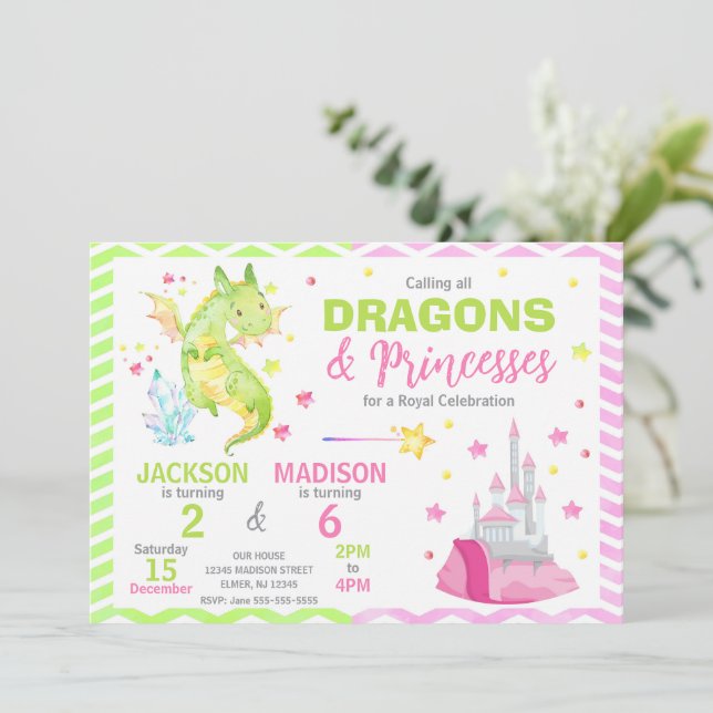 Invitación Fairytale Dragon Princess Joint Birthday (Anverso de pie)