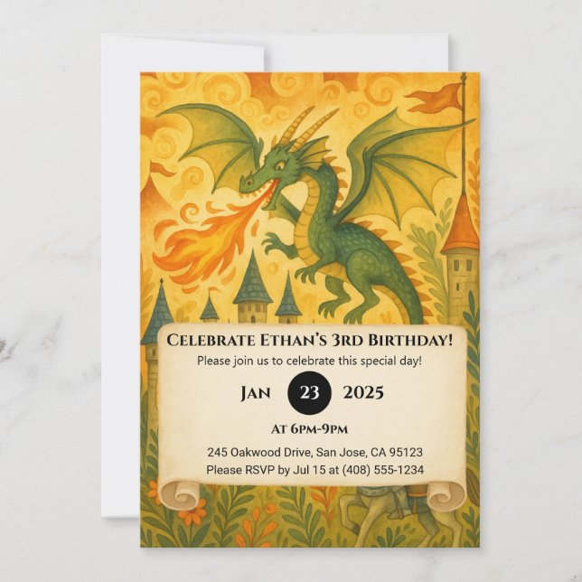 Invitación Fairytale Dragon y el cumpleaños del Ilustracion K (Anverso)