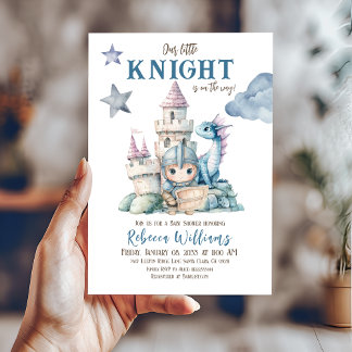 Invitación Fairytale Dreamy Dragon Blue Knight Baby Shower