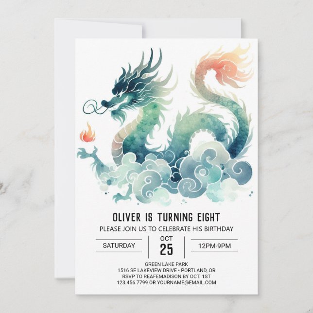 Invitación Fairytale Ferocioso Dragón Niños de cumpleaños (Anverso)