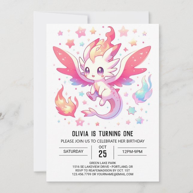 Invitación Fairytale Fiery Dragon 1er cumpleaños (Anverso)