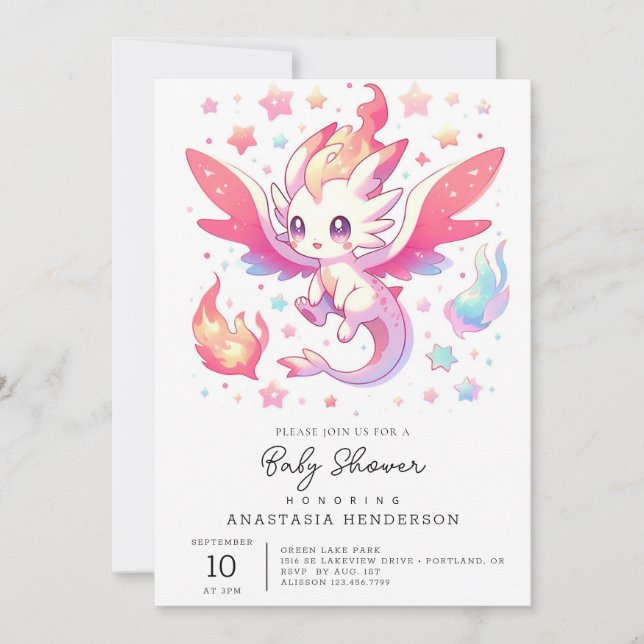 Invitación Fairytale Fiery Dragon Baby Shower (Anverso)