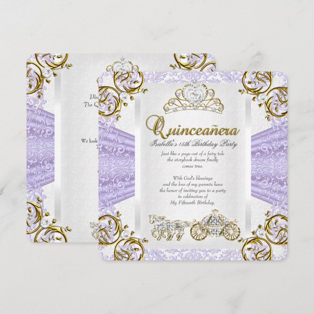 Invitación Fairytale Lavender Quinceanera 15º cumpleaños 2 (Anverso / Reverso)