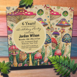 Invitación Fairytale Mushrooms 6ª fiesta de cumpleaños