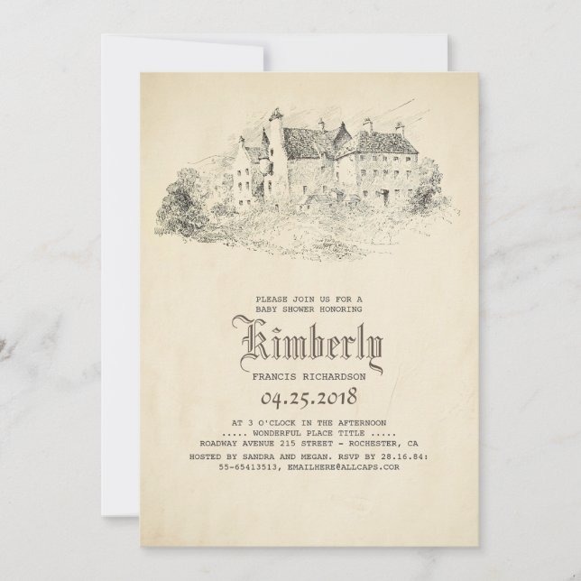 Invitación Fairytale Old Castle Vintage Baby Shower (Anverso)