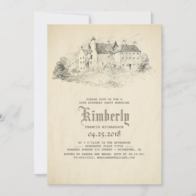 Invitación Fairytale Old Castle Vintage Birday Party (Anverso)