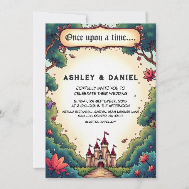 Invitación Fairytale Once Upon A Time Castle Woodland Wedding (Anverso)