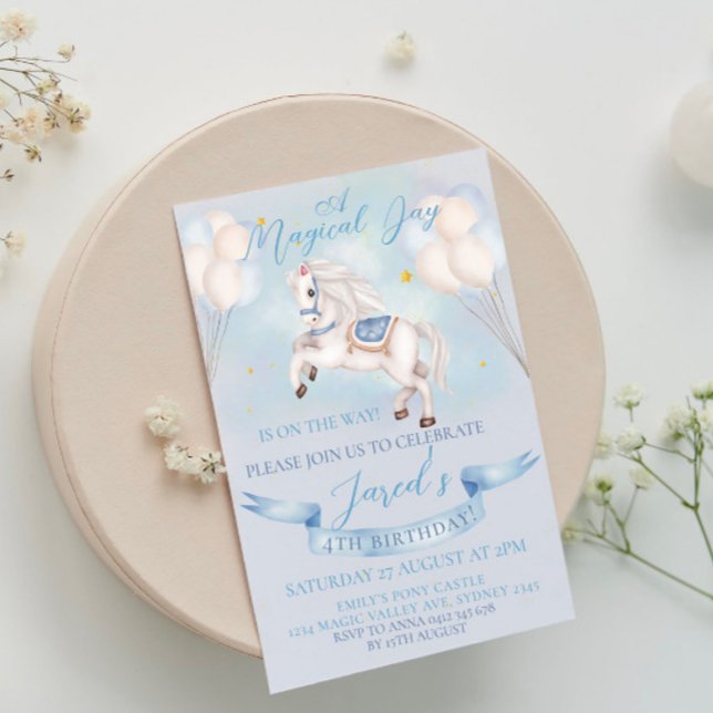 Invitación Fairytale Pony Star Balloon Primer Fiesta de Nacer (For special occasions with love)