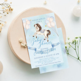 Invitación Fairytale Pony Stars Balloons Baby Shower Boy