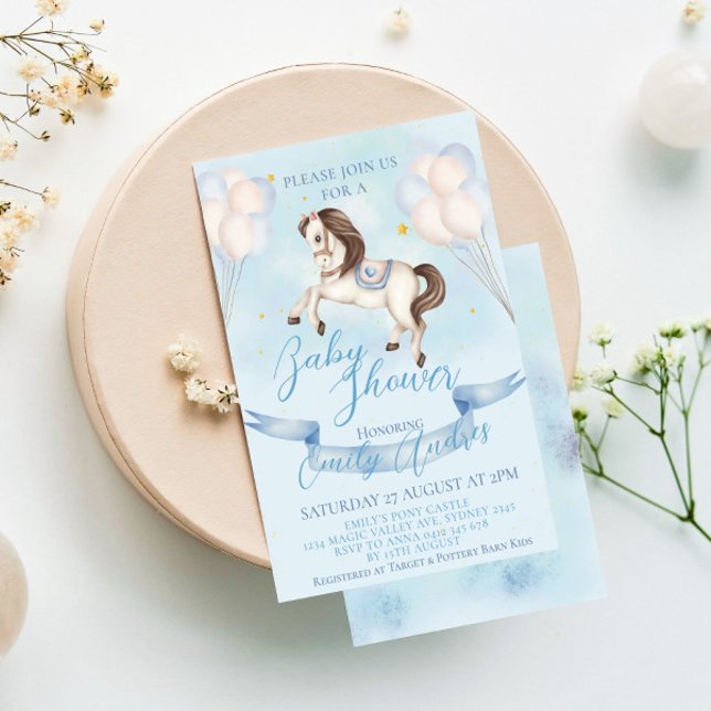 Invitación Fairytale Pony Stars Balloons Baby Shower Boy (Subido por el creador)