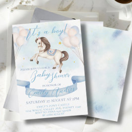 Invitación Fairytale Pony Stars Balloons Baby Shower Boy
