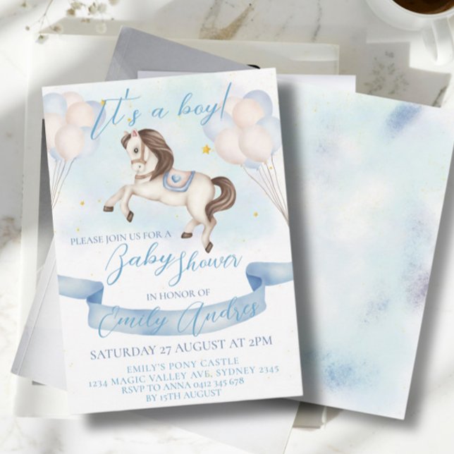 Invitación Fairytale Pony Stars Balloons Baby Shower Boy (Subido por el creador)