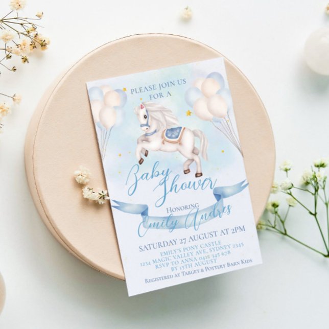 Invitación Fairytale Pony Stars Balloons Baby Shower Boy (Subido por el creador)