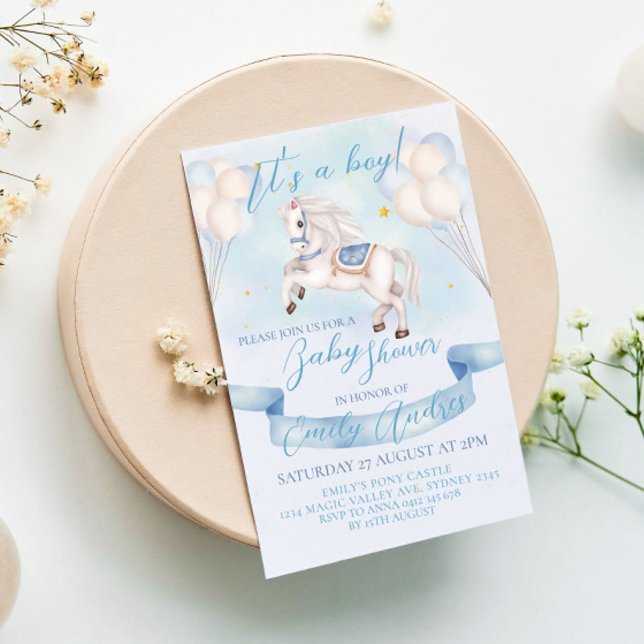 Invitación Fairytale Pony Stars Balloons Baby Shower Boy (Subido por el creador)