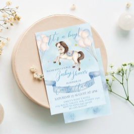 Invitación Fairytale Pony Stars Balloons Baby Shower Boy