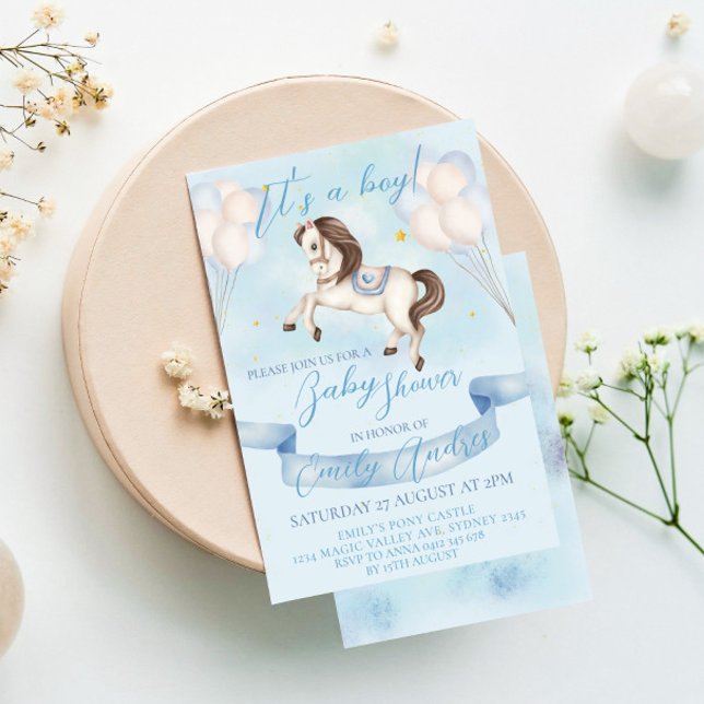 Invitación Fairytale Pony Stars Balloons Baby Shower Boy (Subido por el creador)