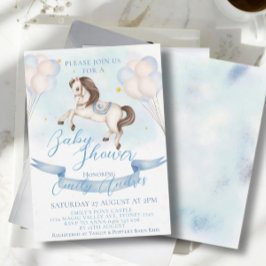Invitación Fairytale Pony Stars Blue Balloons Baby Shower