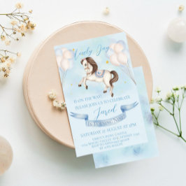 Invitación Fairytale Pony Stars Blue Balloons Birday Party