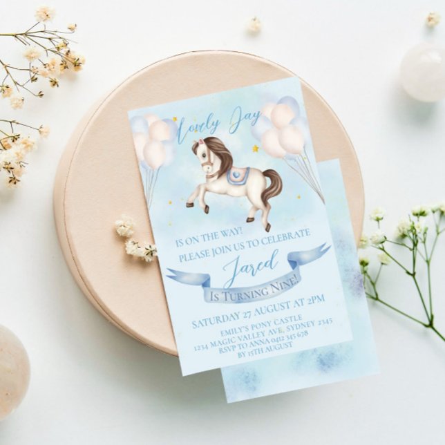 Invitación Fairytale Pony Stars Blue Balloons Birday Party (Subido por el creador)