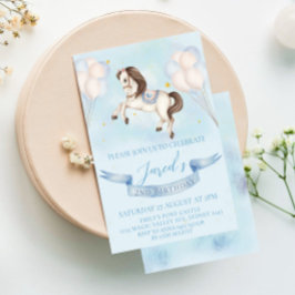 Invitación Fairytale Pony Stars Blue Balloons Birday Party