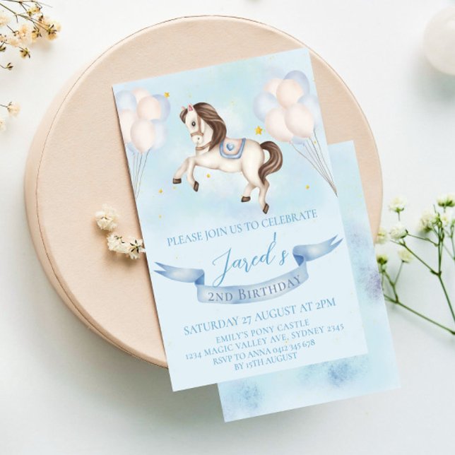 Invitación Fairytale Pony Stars Blue Balloons Birday Party (Subido por el creador)