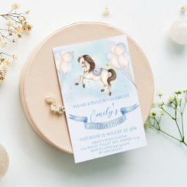 Invitación Fairytale Pony Stars Blue Balloons Birday Party