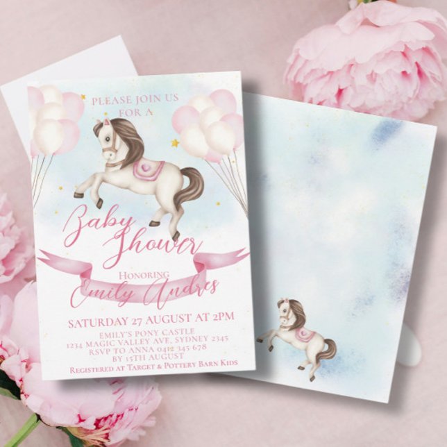 Invitación Fairytale Pony Stars Pink Balloons Baby Shower (Subido por el creador)