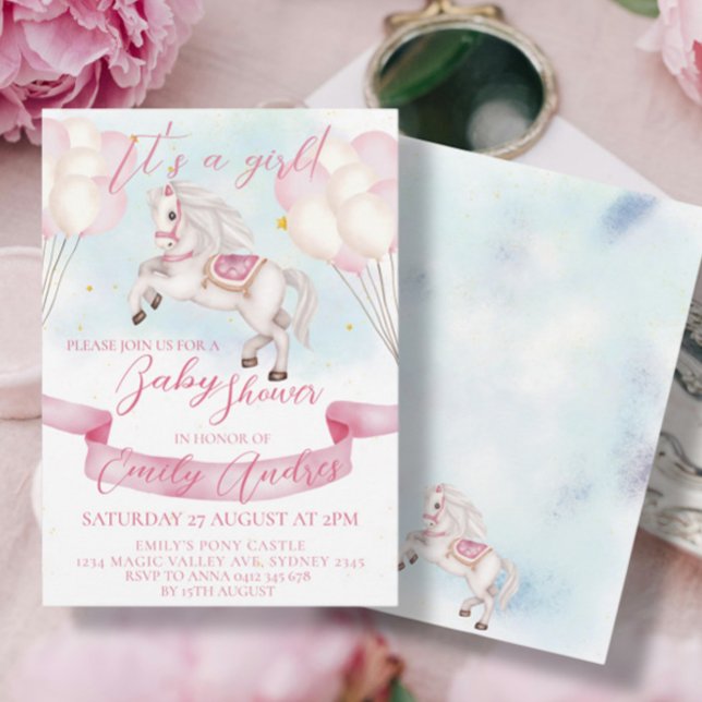 Invitación Fairytale Pony Stars Pink Balloons Baby Shower (Subido por el creador)