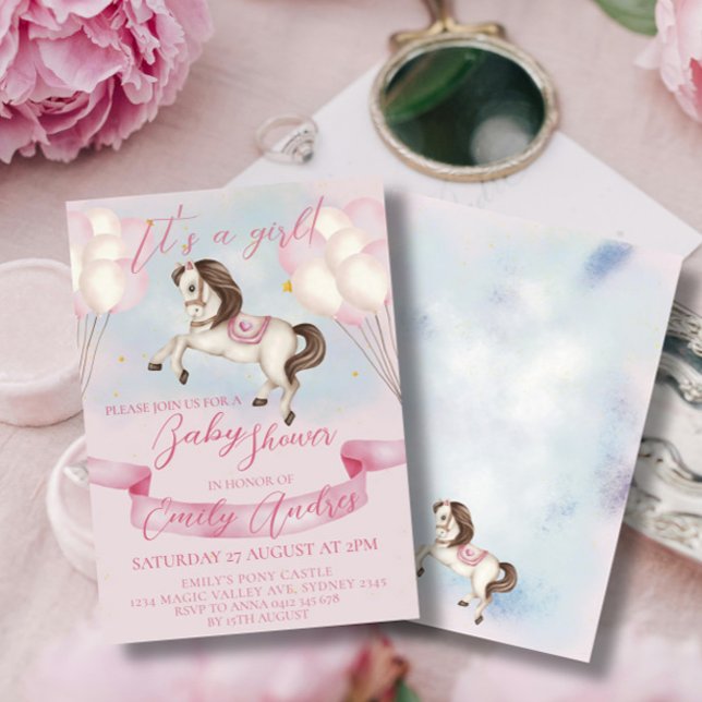Invitación Fairytale Pony Stars Pink Balloons Baby Shower (Subido por el creador)