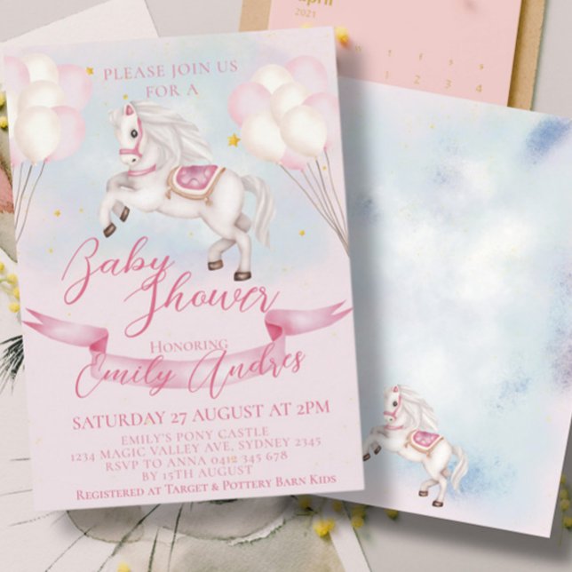 Invitación Fairytale Pony Stars Pink Balloons Baby Shower (Subido por el creador)