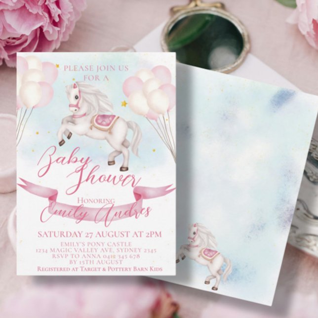 Invitación Fairytale Pony Stars Pink Balloons Baby Shower (Subido por el creador)
