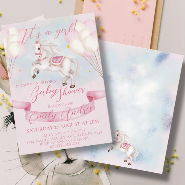 Invitación Fairytale Pony Stars Pink Balloons Baby Shower (Subido por el creador)