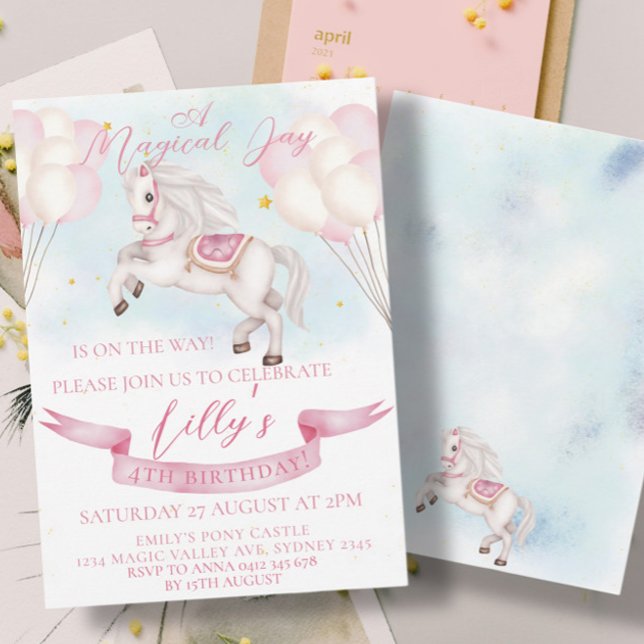 Invitación Fairytale Pony Stars Pink Balloons Birday Party (Subido por el creador)