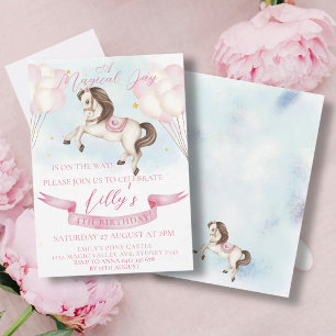 Invitación Fairytale Pony Stars Pink Balloons Birday Party