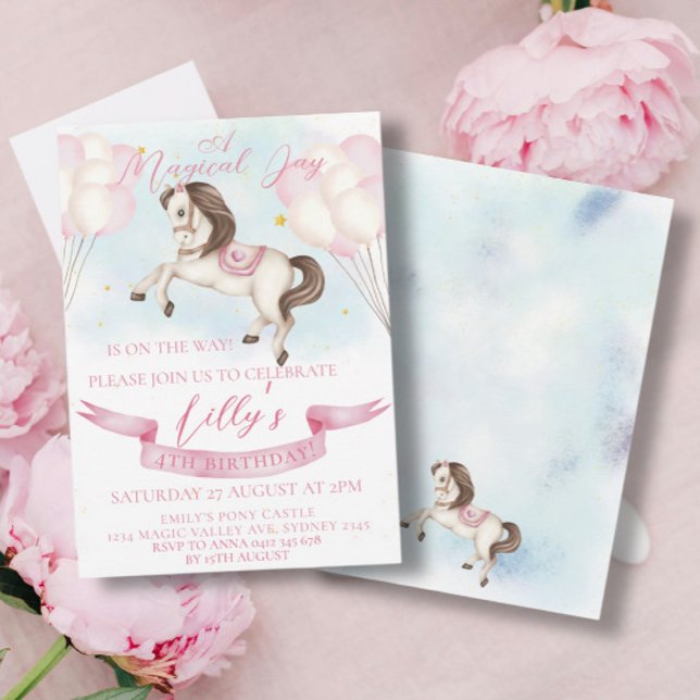 Invitación Fairytale Pony Stars Pink Balloons Birday Party (Subido por el creador)