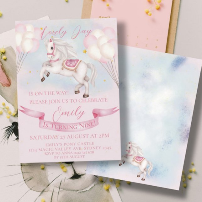 Invitación Fairytale Pony Stars Pink Balloons Birday Party (Subido por el creador)