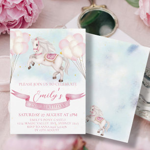 Invitación Fairytale Pony Stars Pinky Balloons Birday Party