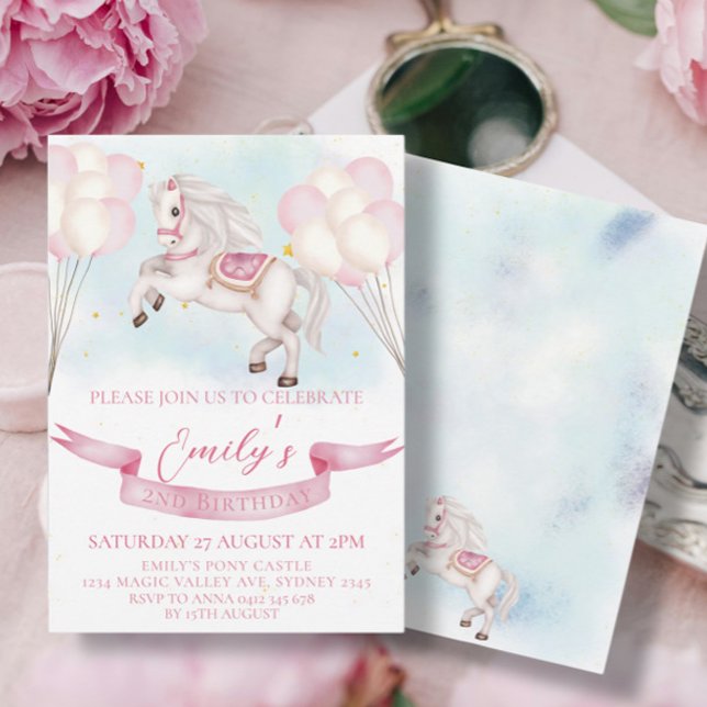 Invitación Fairytale Pony Stars Pinky Balloons Birday Party (Subido por el creador)