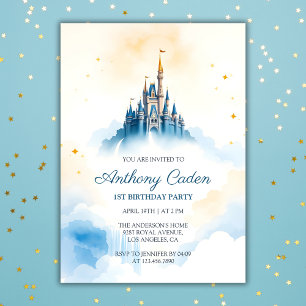 Invitación Fairytale Prince Royal Castle Blue Boy Cumpleaños