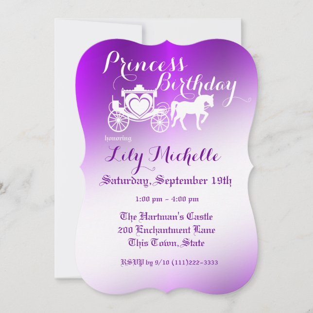 Invitación Fairytale Princesa Carriage Cumpleaños (Anverso)